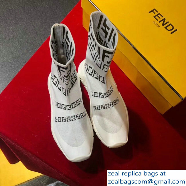 Fendi FF Tech Fabric High-Tops Running Lovers Sneakers White 2018 - Click Image to Close