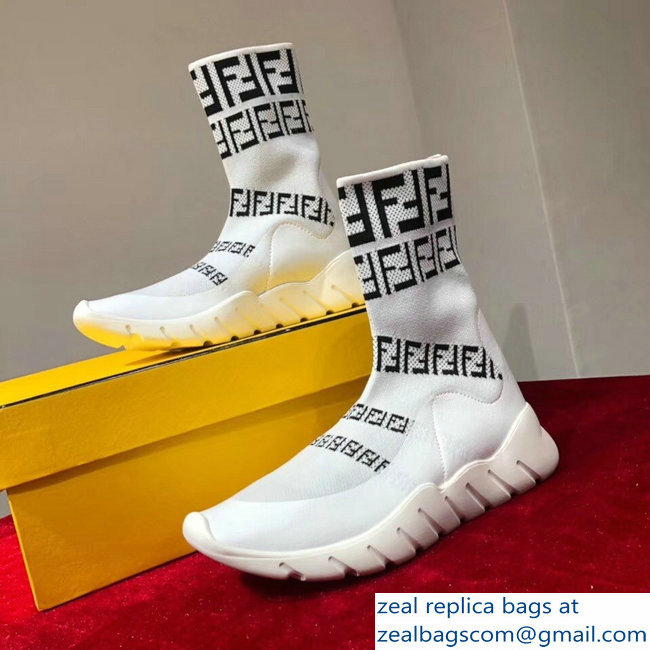 Fendi FF Tech Fabric High-Tops Running Lovers Sneakers White 2018