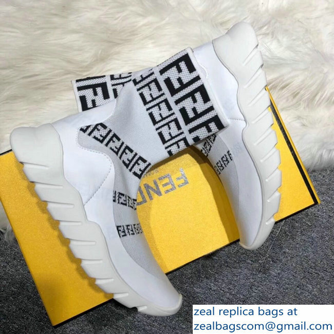 Fendi FF Tech Fabric High-Tops Running Lovers Sneakers White 2018 - Click Image to Close