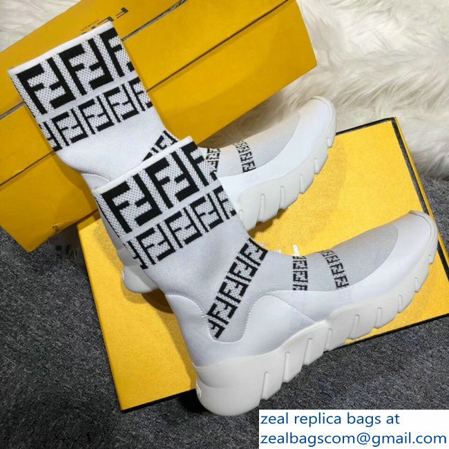 Fendi FF Tech Fabric High-Tops Running Lovers Sneakers White 2018