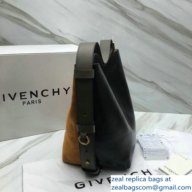 Givenchy GV Bucket Bag in Suede and Patent Leather 29911 Brown/Black 2018 - Click Image to Close