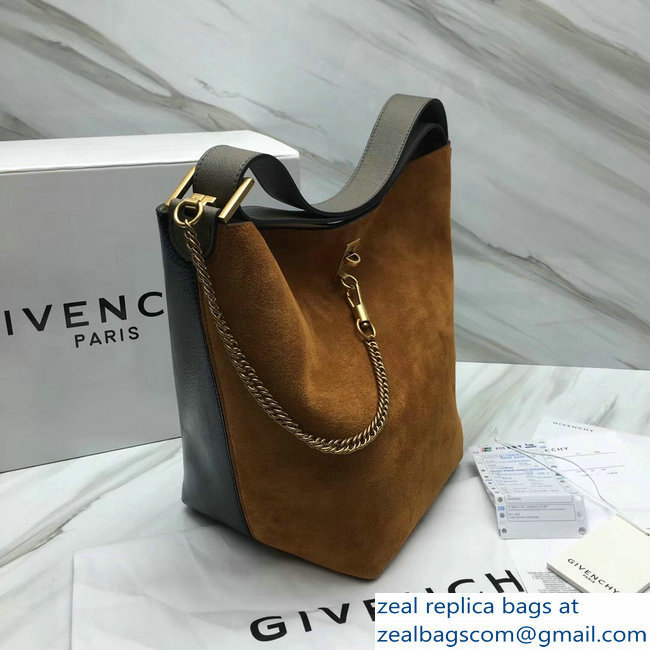 Givenchy GV Bucket Bag in Suede and Patent Leather 29911 Brown/Black 2018 - Click Image to Close