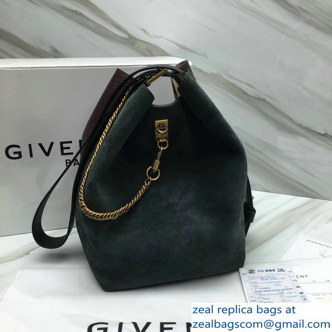 Givenchy GV Bucket Bag in Suede and Patent Leather 29911 Dark Green/Burgundy 2018