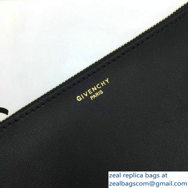 Givenchy GV Flat Zippered Pouch Bag In Smooth Leather Black/Gold 2018 - Click Image to Close