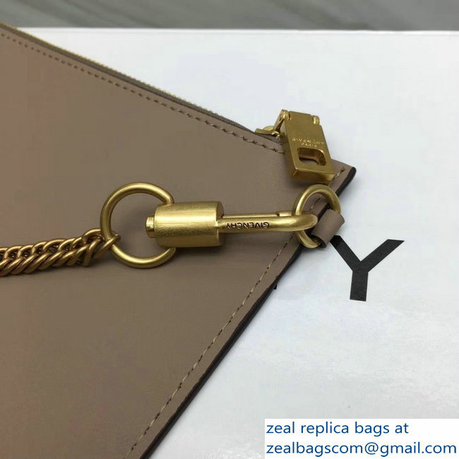 Givenchy GV Flat Zippered Pouch Bag In Smooth Leather Camel/Gold 2018 - Click Image to Close