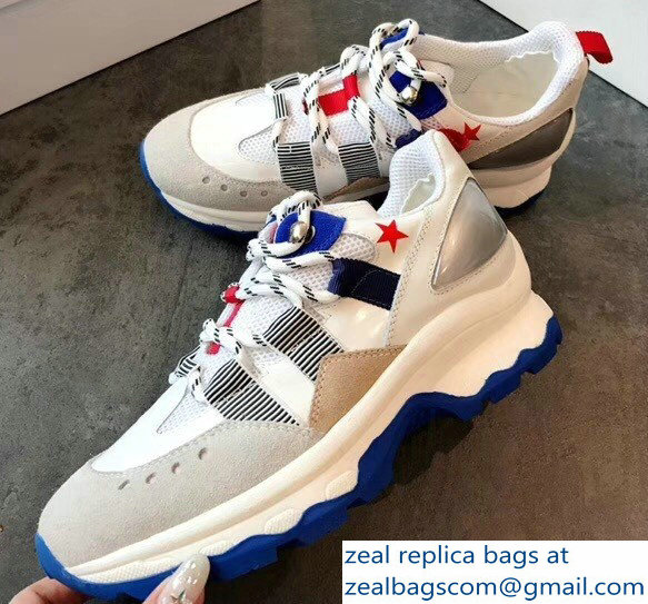 Givenchy Panelled Leather Suede and Mesh Lovers Sneakers White/Red/Blue 2018 - Click Image to Close