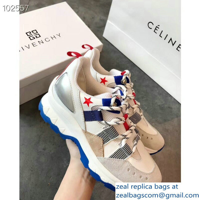 Givenchy Panelled Leather Suede and Mesh Lovers Sneakers White/Red/Blue 2018 - Click Image to Close