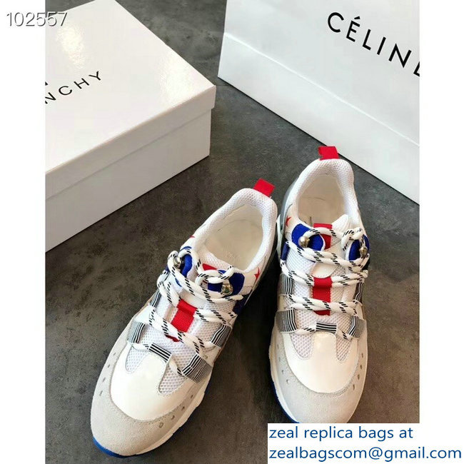 Givenchy Panelled Leather Suede and Mesh Lovers Sneakers White/Red/Blue 2018 - Click Image to Close