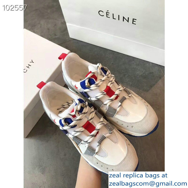 Givenchy Panelled Leather Suede and Mesh Lovers Sneakers White/Red/Blue 2018 - Click Image to Close