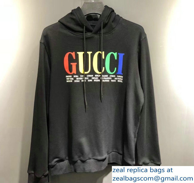 Gucci Cities Hooded Sweatshirt Black 2018 - Click Image to Close