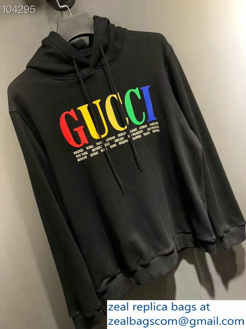 Gucci Cities Hooded Sweatshirt Black 2018 - Click Image to Close