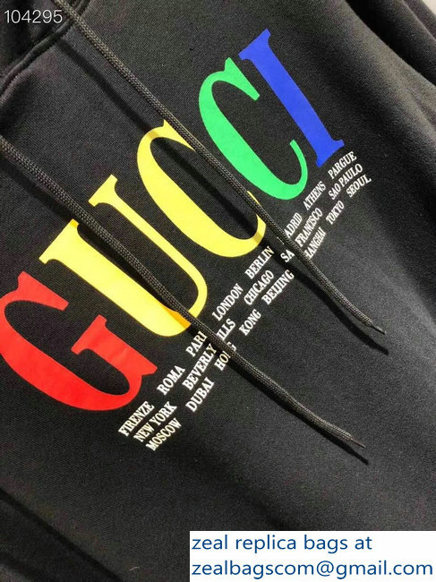 Gucci Cities Hooded Sweatshirt Black 2018 - Click Image to Close