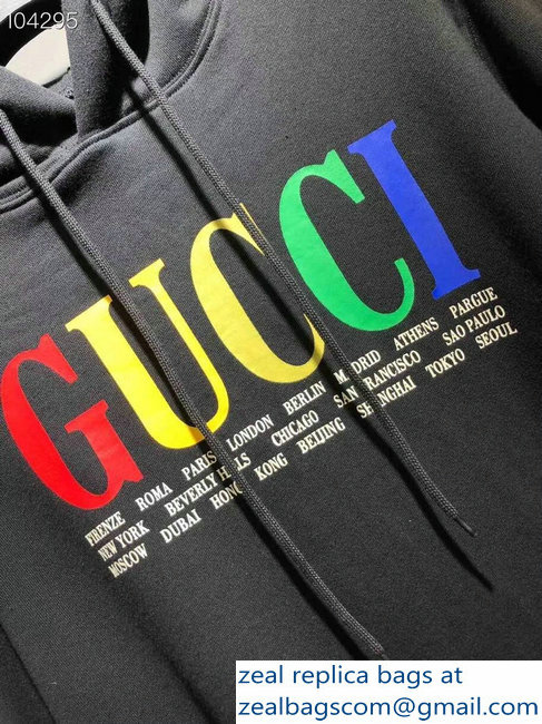 Gucci Cities Hooded Sweatshirt Black 2018 - Click Image to Close