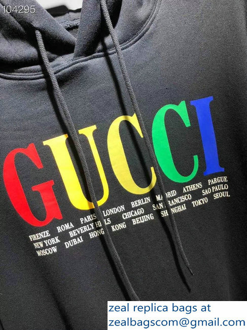 Gucci Cities Hooded Sweatshirt Black 2018 - Click Image to Close