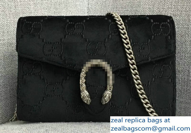 Gucci Dionysus GG Velvet Mini Chain Wallet Bag 401231 Black 2018