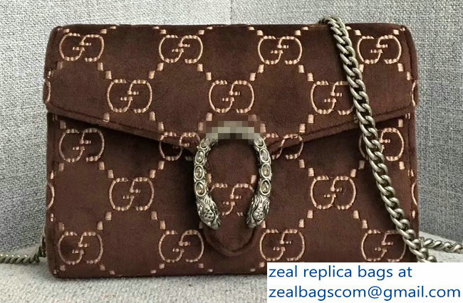 Gucci Dionysus GG Velvet Mini Chain Wallet Bag 401231 Coffee 2018