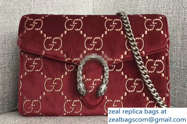 Gucci Dionysus GG Velvet Mini Chain Wallet Bag 401231 Red 2018 - Click Image to Close