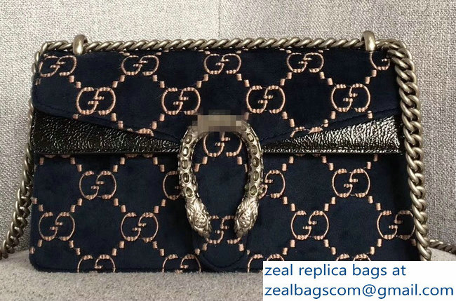 Gucci Dionysus GG Velvet Small Shoulder Bag 499623 Dark Blue 2018