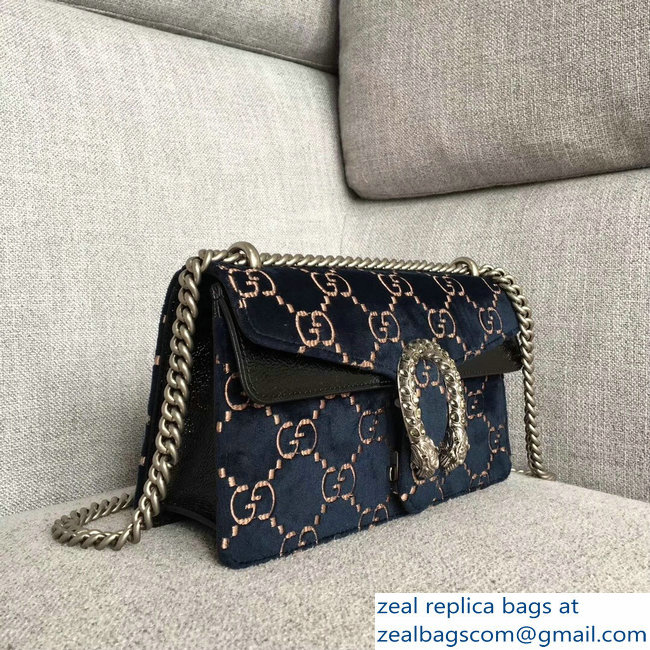 Gucci Dionysus GG Velvet Small Shoulder Bag 499623 Dark Blue 2018 - Click Image to Close