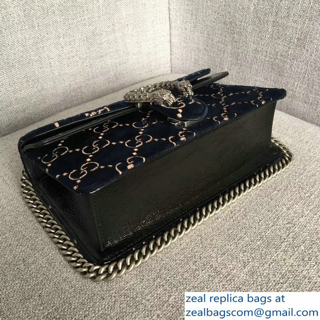 Gucci Dionysus GG Velvet Small Shoulder Bag 499623 Dark Blue 2018 - Click Image to Close