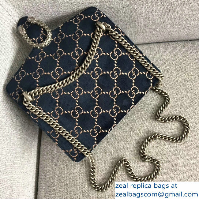 Gucci Dionysus GG Velvet Small Shoulder Bag 499623 Dark Blue 2018 - Click Image to Close