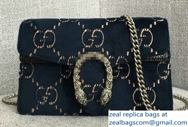 Gucci Dionysus GG Velvet Super Mini Bag 476432 Dark Blue 2018