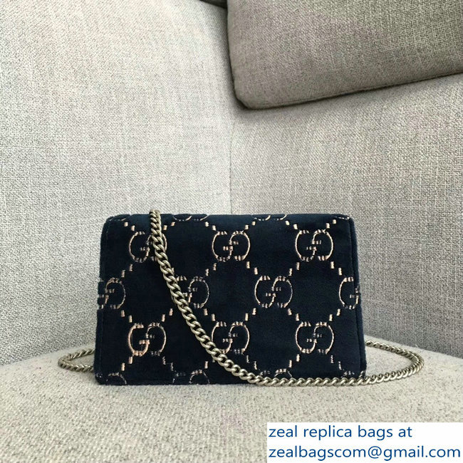 Gucci Dionysus GG Velvet Super Mini Bag 476432 Dark Blue 2018 - Click Image to Close