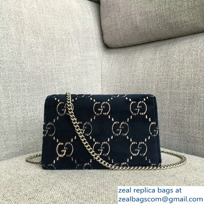 Gucci Dionysus GG Velvet Super Mini Bag 476432 Dark Blue 2018