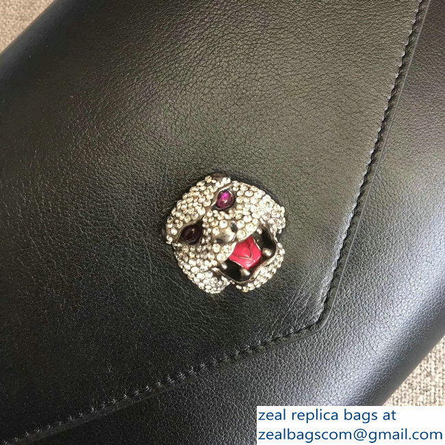 Gucci Feline Head With Crystals Medium Shoulder Bag 527857 Black 2018