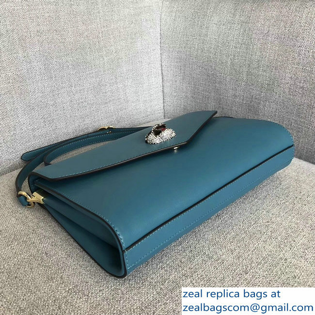 Gucci Feline Head With Crystals Medium Shoulder Bag 527857 Lake Blue 2018