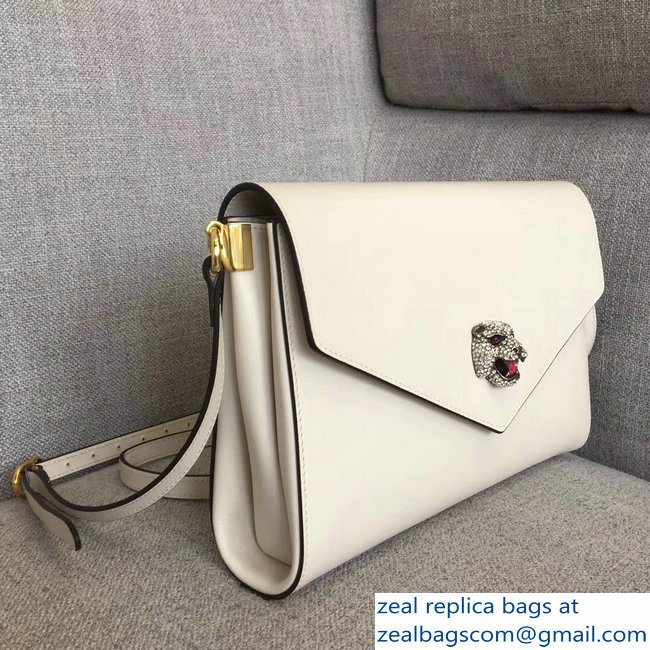 Gucci Feline Head With Crystals Medium Shoulder Bag 527857 White 2018 - Click Image to Close