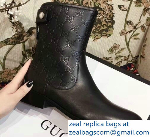 Gucci GG Leather Ankle Boots Black 2018