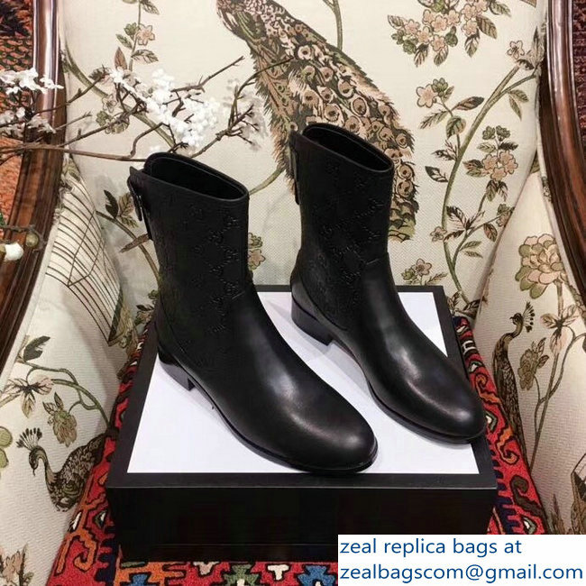 Gucci GG Leather Ankle Boots Black 2018