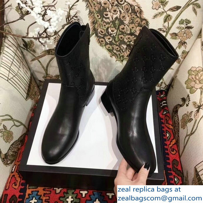 Gucci GG Leather Ankle Boots Black 2018 - Click Image to Close