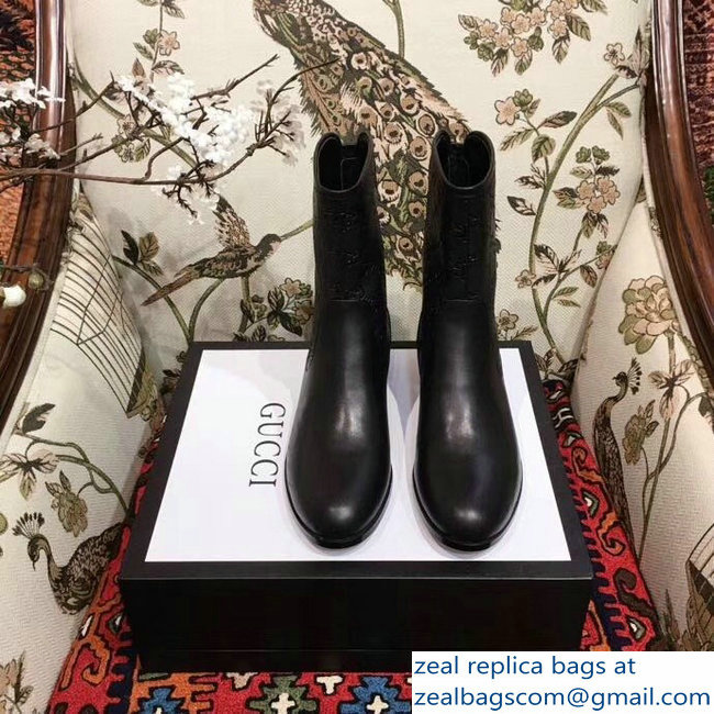 Gucci GG Leather Ankle Boots Black 2018