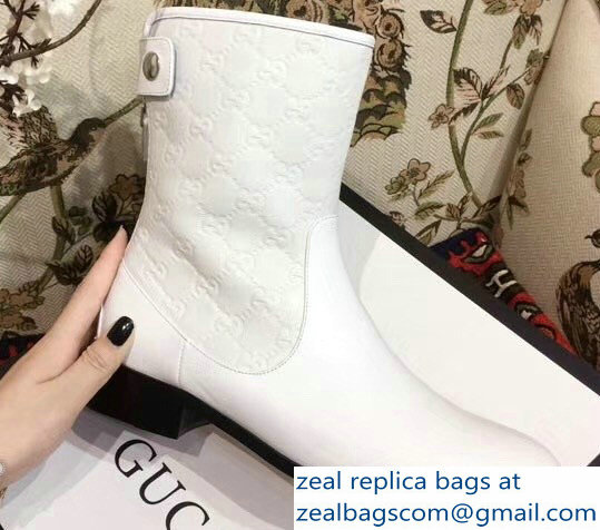Gucci GG Leather Ankle Boots White 2018 - Click Image to Close