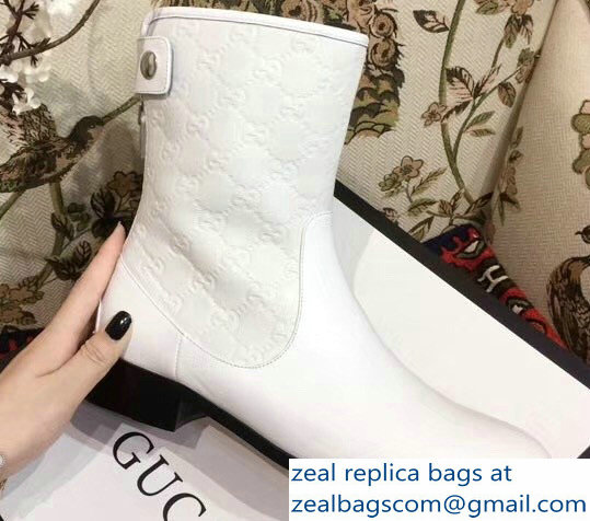 Gucci GG Leather Ankle Boots White 2018