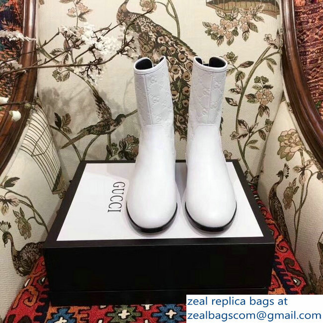 Gucci GG Leather Ankle Boots White 2018