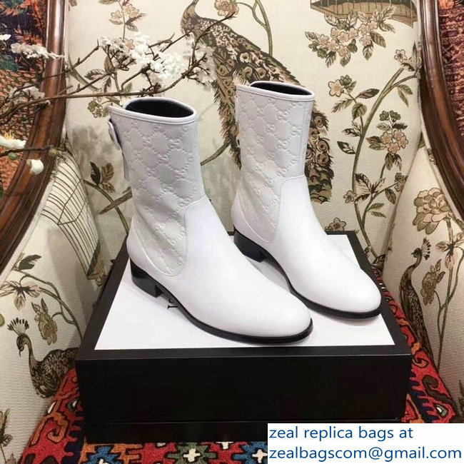 Gucci GG Leather Ankle Boots White 2018