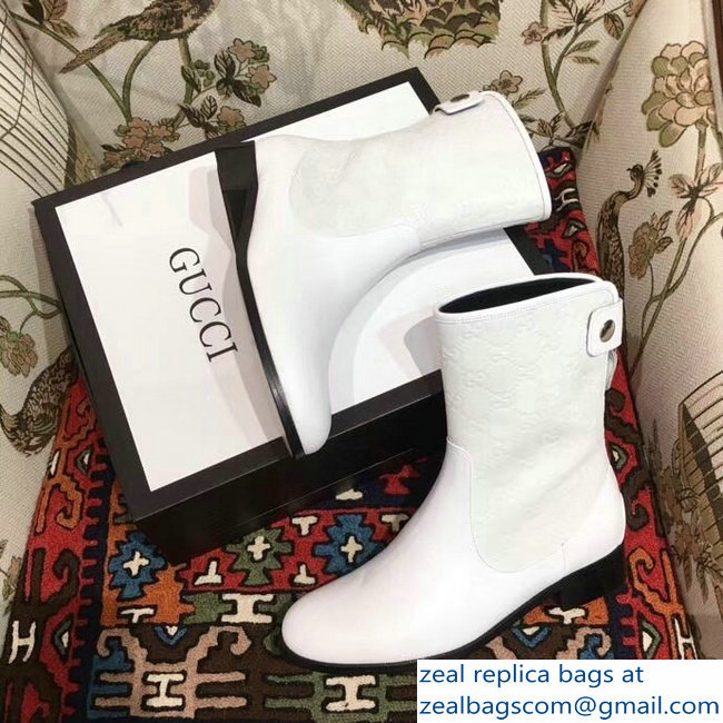 Gucci GG Leather Ankle Boots White 2018