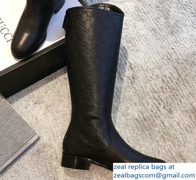 Gucci GG Leather High Boots Black 2018 - Click Image to Close