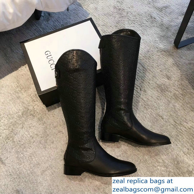 Gucci GG Leather High Boots Black 2018 - Click Image to Close