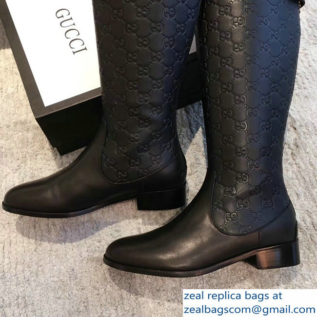 Gucci GG Leather High Boots Black 2018 - Click Image to Close