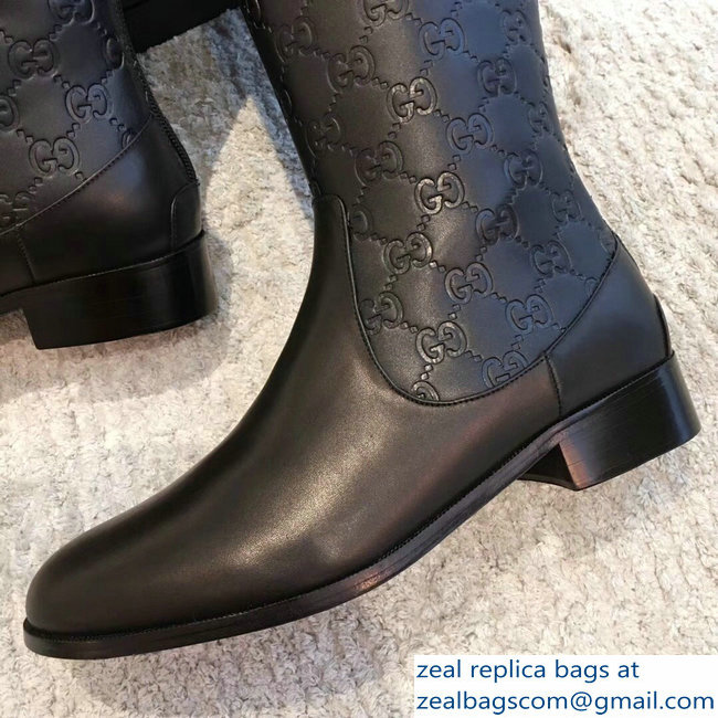 Gucci GG Leather High Boots Black 2018