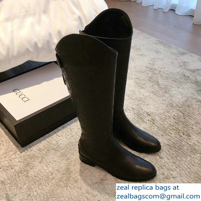 Gucci GG Leather High Boots Black 2018 - Click Image to Close