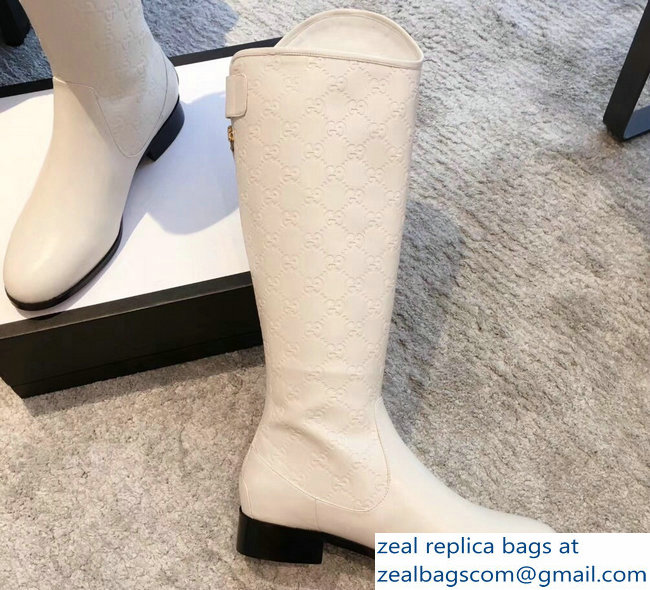 Gucci GG Leather High Boots Creamy 2018