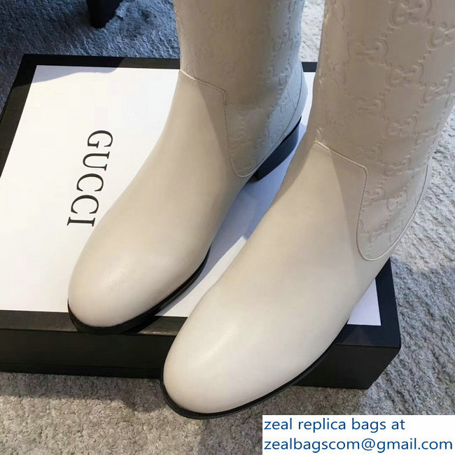 Gucci GG Leather High Boots Creamy 2018 - Click Image to Close