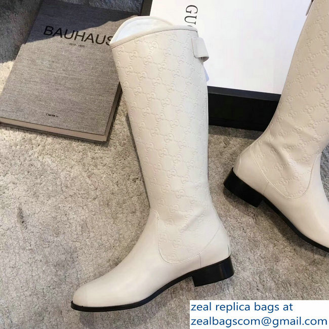 Gucci GG Leather High Boots Creamy 2018 - Click Image to Close