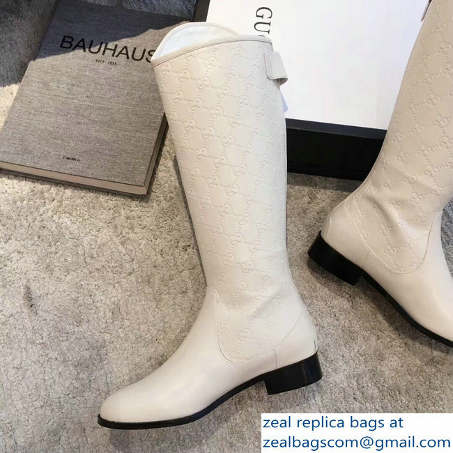 Gucci GG Leather High Boots Creamy 2018