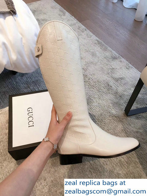 Gucci GG Leather High Boots Creamy 2018 - Click Image to Close